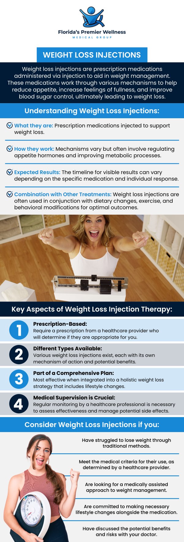 At Florida's Premier Wellness, our team offers effective weight loss injections to help you achieve your weight management goals. Take the first step towards a healthier you with our professional guidance and support every step of the way. Whether you're looking to lose a few pounds or make a significant change, we offer personalized solutions to meet your needs. Contact us today to schedule your appointment. Our clinic is located at 8270 Woodland Center Blvd Ste 134, Tampa, FL 33614.